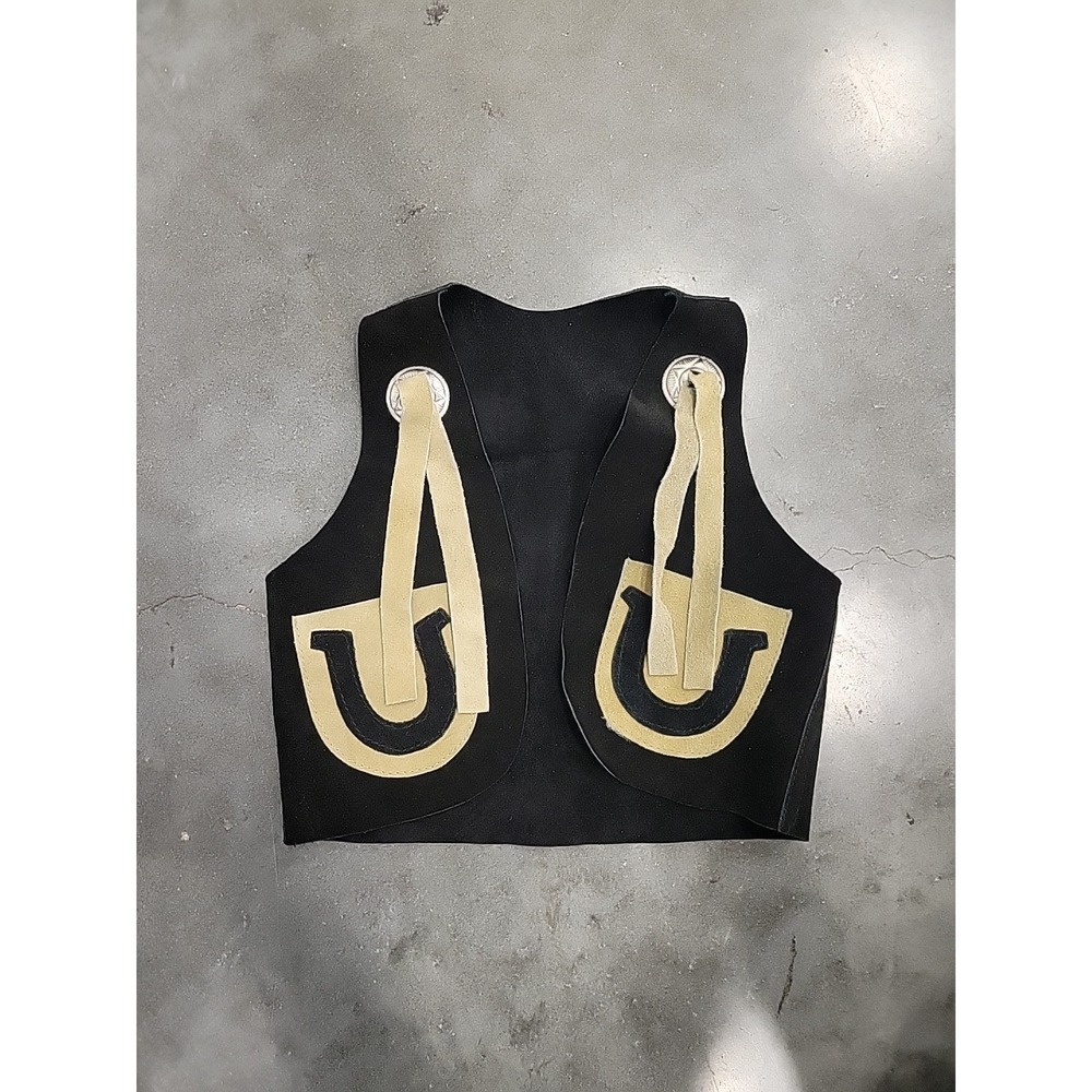 Equi Grip Size Medium Boys Showmans Horseback Riding Vest Suede Black Horseshoe